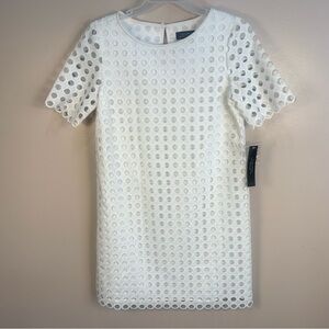 Tahari Circle Eyelet White Lace Shift Dress